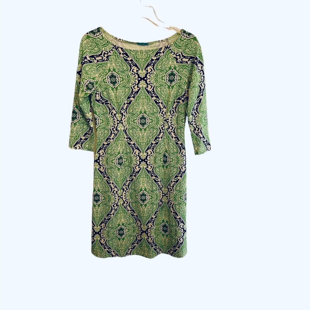 J. McLaughlin Sheath Dress Size XS Green Blue 3/4 Sleeve